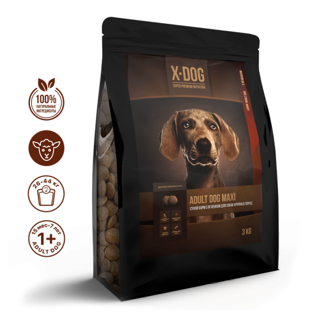 Сухой корм для собак X-Dog Adult Maxi, с ягненком (3 кг)