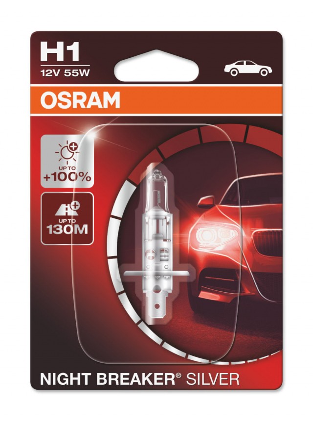 Лампа Osram H1 Night Breaker Silver (12 В, 55 Вт, +100%, блистер)