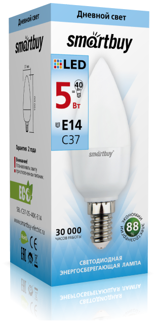Лампа Smartbuy С37 5W 4000K E14 (470 Лм, свеча)