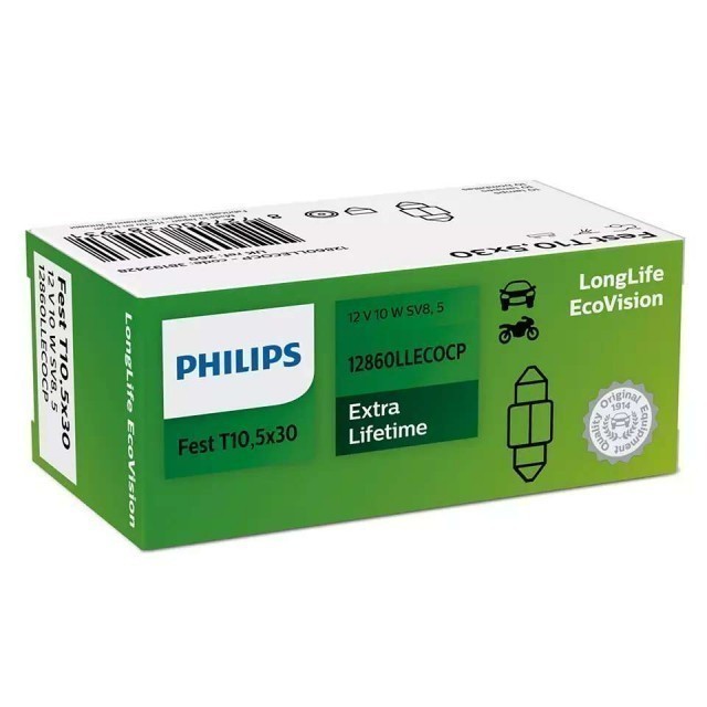 Лампа Philips C10W LongLife EcoVision (12 В, 30 мм)