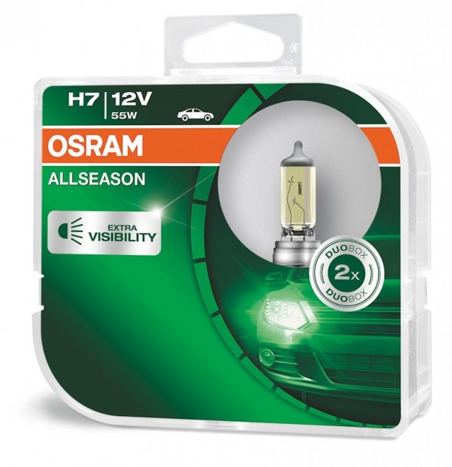Лампы Osram H7 Allseason (12 В, 55 Вт, +30%, блистер, 2 шт)