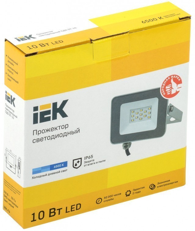 Прожектор светодиодный IEK СДО-07-10 (6500К, 10Вт, 900Лм, серый)