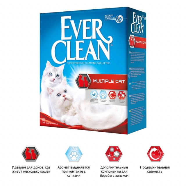 Наполнитель кошачьего туалета Ever Clean Multiple Cat (глиняный, 6,0 кг, 6 л, свежесть)