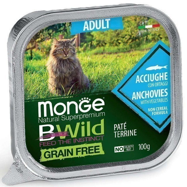Паштет для кошек Monge BWild Grain Free - Pate terrine Acciughe, Adult (100 г)
