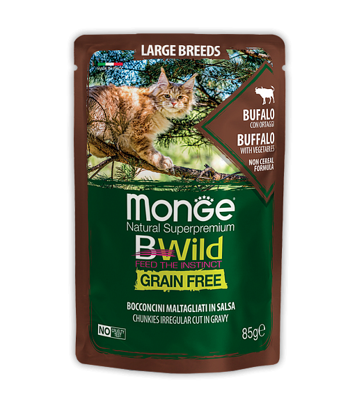 Пауч для кошек Monge BWild Grain Free - Bocconcini Bufalo Large Breeds (85 г)