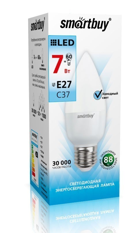 Лампа Smartbuy С37 7W 4000K E27 (560 Лм, свеча)