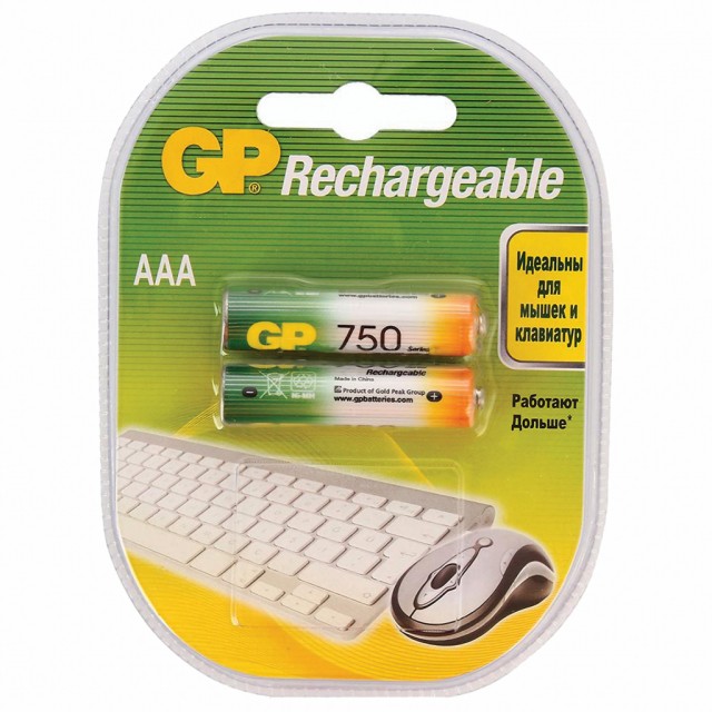 Аккумуляторы AAA (R03) GP Rechargeable 750 (блистер, 2 шт)