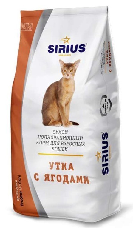 Сухой корм для кошек Sirius, утка с ягодами (10 кг)