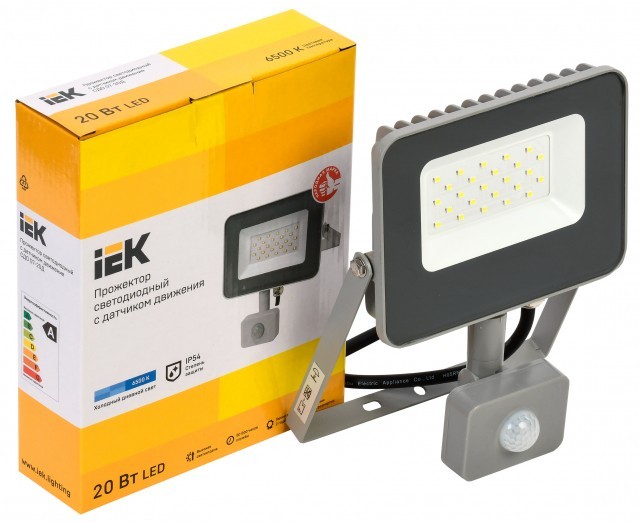 Прожектор светодиодный IEK СДО-07-20Д (6500К, 20Вт, 1800Лм, серый, д/движения)
