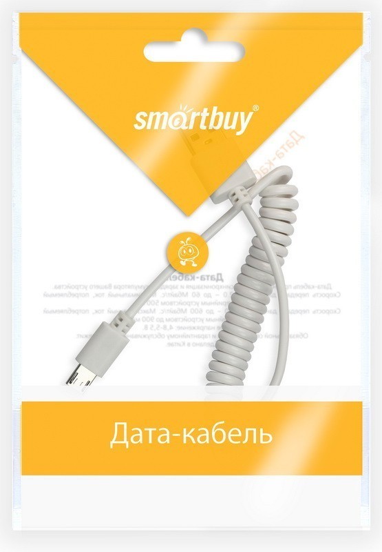 Кабель зарядки Smartbuy 12 Spiral, USB - MicroUSB (спиральный. 1 м, белый)