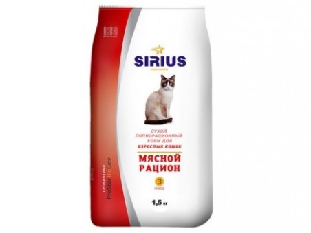 Сухой корм для кошек Sirius, мясной рацион (1,5 кг)
