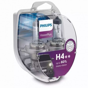 Лампы Philips H4 VisionPlus (12 В, 55/60 Вт, +60%, блистер, 2 шт)