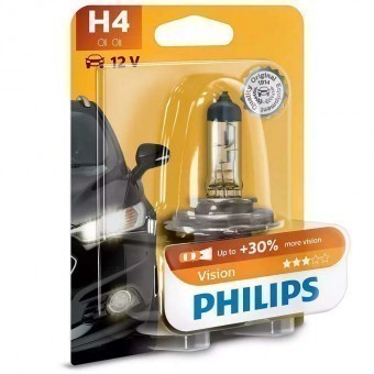 Лампа Philips H4 Vision (12 В, 55/60 Вт, +30%, блистер)