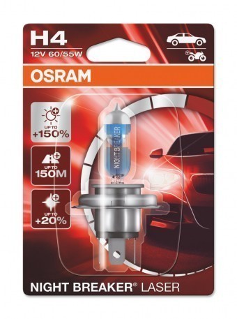 Лампа Osram H4 Night Breaker Laser (12 В, 55/60 Вт, +150%, блистер)