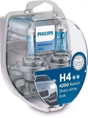 Лампы Philips H4 WhiteVision Ultra (12 В, 55/60 Вт, блистер, 2 шт + 2 W5W)