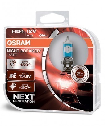 Лампы Osram HB4 Night Breaker Laser (12 В, 51 Вт, +150%, блистер, 2 шт)