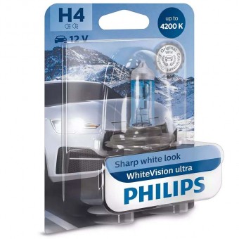 Лампа Philips H4 WhiteVision Ultra (12 В, 55/60 Вт, блистер)
