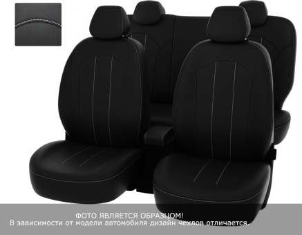 Чехлы  Nissan Tiida 15-> черный/отстрочка белая экокожа "Оригинал"