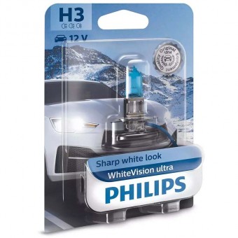 Лампы Philips H3 WhiteVision Ultra (12 В, 55 Вт, блистер)