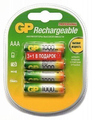 Аккумуляторы AAA (R03) GP Rechargeable 1000 (блистер, 4 шт)