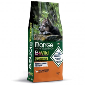 Сухой корм для щенков Monge BWild Grain Free - Puppy & Junior Anatra (беззерновой, 12 кг)
