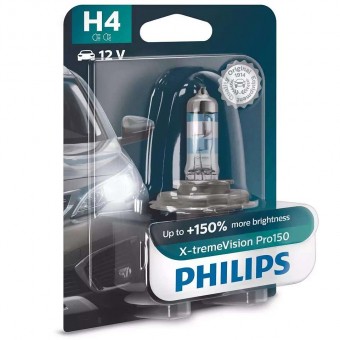 Лампа Philips H4 X-tremeVision Pro150 (12 В, 55/60 Вт, +150%, блистер)