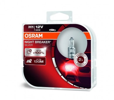 Лампы Osram H1 Night Breaker Silver (12 В, 55 Вт, +100%, блистер, 2 шт)