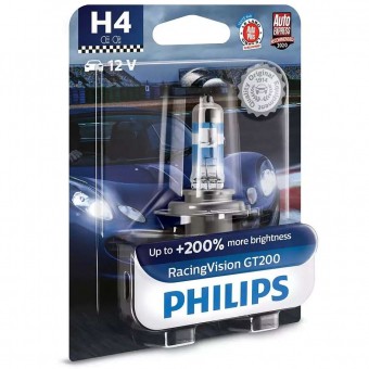 Лампа Philips H4 RacingVision GT200 (12 В, 55/60 Вт, +200%, блистер)