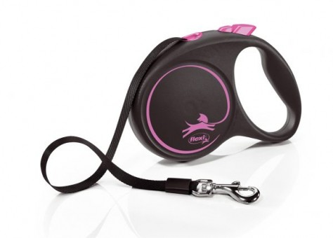 Рулетка Flexi Black Design L, лента, 5 м, черно-розовый