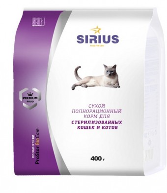 Сухой корм для кошек Sirius, курица (0,4 кг)