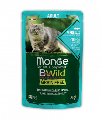 Пауч для кошек Monge BWild Grain Free - Bocconcini Merluzzo Adult (85 г)