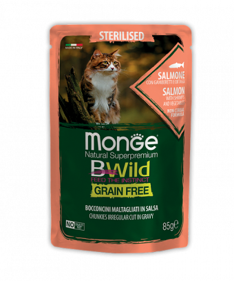 Пауч для кошек Monge BWild Grain Free - Bocconcini Salmone Sterilised (85 г)