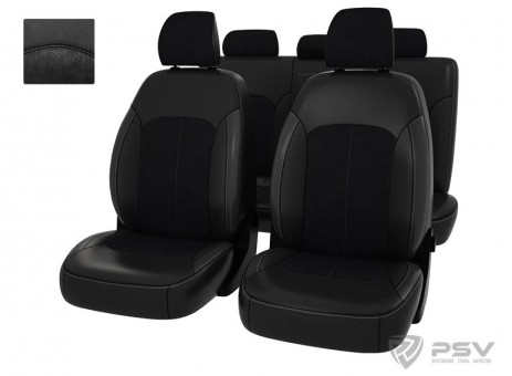 Чехлы  Hyundai Elantra VI 2015-> черная экокожа + черная алькантара "Оригинал"