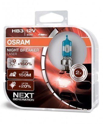 Лампы Osram HB3 Night Breaker Laser (12 В, 65 Вт, +150%, блистер, 2 шт)