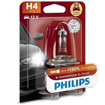 Лампа Philips H4 X-tremeVision G-force (12 В, 55/60 Вт, +130%, блистер)