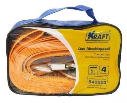 Трос буксировочный Kraft Premium лента 4 т (2 крюка, 5 м, сумка)