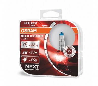 Лампы Osram H1 Night Breaker Laser (12 В, 55 Вт, +150%, блистер, 2 шт)